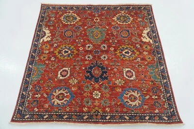5x5 ft Red Bidjar Afghan Fine Hand Knotted Traditional Oriental Square Rug - Image 1 of 4