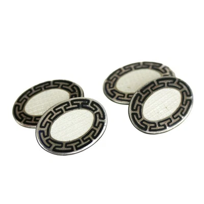 Gemelos antiguos Art Deco de plata de ley esmaltados en blanco y negro Foto 1 de 4