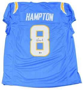 OMARION HAMPTON SIGNIERTES LOS ANGELES CHARGERS #8 PUDERBLAUES TRIKOT BECKETT - Bild 1 von 1
