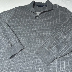 Polo Golf Ralph Lauren Sweater Mens XL Gray Pima Alpaca Blend 1/4 Zip Windowpane - Picture 1 of 8