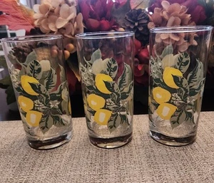 Set of 3 Royal Norfolk Lemon Print Green Leaf Summer Drinking Glasses 16 oz - Picture 1 of 5