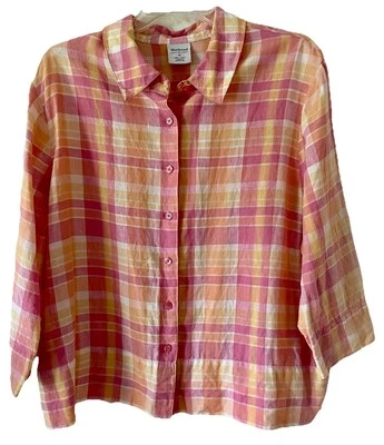 Westbound Size 1X Linen Multicolored Button Down Shirt With 3/4 Sleeve - Image 1 of 4