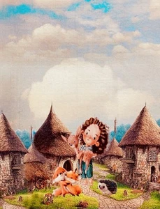 Stoff French Terry Panel Bild Mädchen Igel Reh Fuchs Kinderstoff Sommersweat - Bild 1 von 2