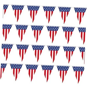 USA Flag Pennant Banner | 100’ FT. Long American String Flags | 18” Inch Tall - Picture 1 of 5