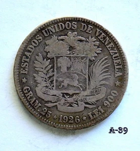 Moneda grande de plata de 5 bolívares Venezuela 1926 (A-39) envío gratuito - Imagen 1 de 2