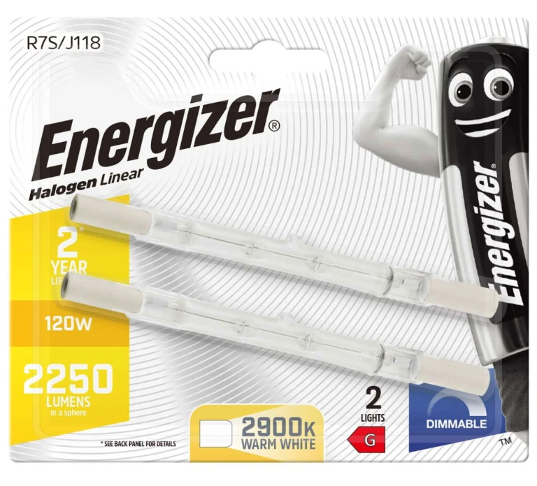 2x Energizer Linear 118mm R7S 2250 Lumens Halogen Bulbs 240V ( 120W ) Dimmable - Image 1 of 1