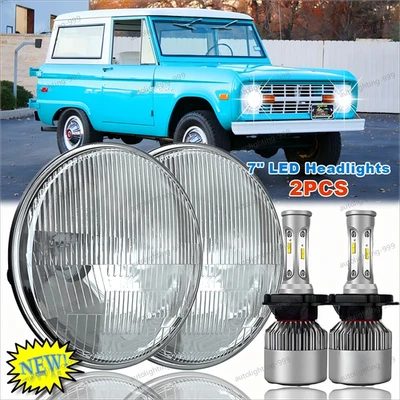 Par de faros LED redondos de haz alto/bajo de 7 pulgadas cromados para Ford Bronco 1966-1978 Foto 1 de 4