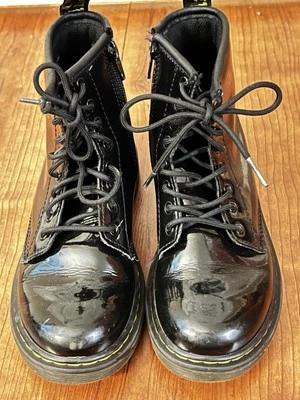 Botas de combate Doc Martens 1460J charol negro cremallera lateral jóvenes niños talla 1 Foto 1 de 3
