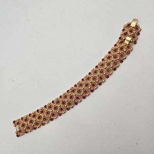 Camrose Kross JBK Jacqueline Kennedy Cross Red Rhinestone Wide Link Bracelet - Picture 1 of 5
