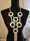 Chicos Bold Statement Necklace Silvertone Chain Gorgeous!