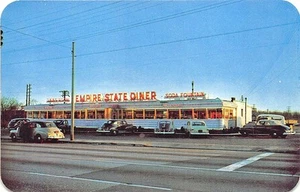 Cartolina West Hempstead Long Island NY Empire State Diner Old Cars - Foto 1 di 1