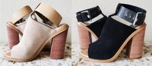 Marc Fisher 7M Suede Leather Stacked 4" Heel Open Toe Ankle Strap Sandle Mule - Picture 1 of 23