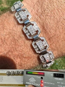 Pulsera de moissanita eslabón personalizado real de plata esterlina 925 para hombre pasador - Imagen 1 de 24