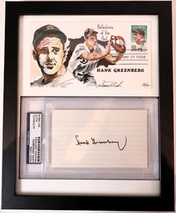 Hank Greenberg Autographed Notecard w/ Postcard Framed PSA COA - Picture 1 of 1