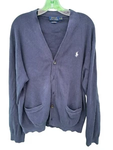 Vintage Polo Ralph Lauren Navy Pima Cotton VNeck 5 Butt Cardigan Sweater Men XL - Picture 1 of 6