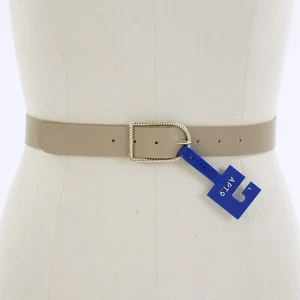 APT. 9 Women's LARGE Faux Leather TAUPE BELT Shiny Textured SILVER Tone BUCKLE - Picture 1 of 9