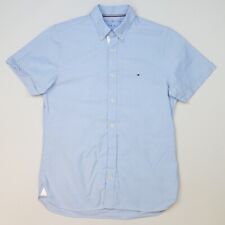Tommy Hilfiger Mens Organic Shirt Oxford Small Slim Fit Blue Short Sleeve Solid