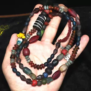 Large Ancient Old Collectible Mix Islamic Roman Glass Bead Necklace - Picture 1 of 10