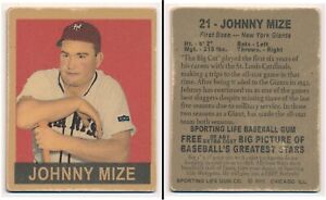 Sporting Life Bubble Gum Series -#21 Johnny Mize, New York Giants HOF Legend!