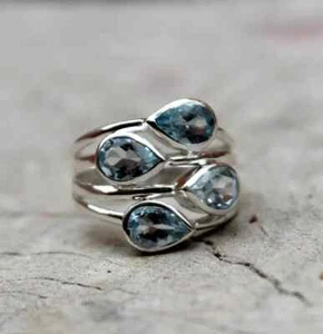 Blue Topaz Ring 925 Sterling Silver Band& Statement Ring Handmade Ring All size