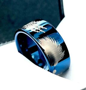 Porcupines Pattern Engraved Blue Ring, Wedding Bands, Men's Ring, Men's Tungsten