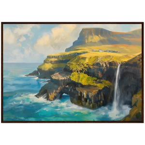 Pintura Islas Feroe Dinamarca Arte Impresión Acantilados Marinos Pintura Decoración Pared Enmarcada - Imagen 1 de 8