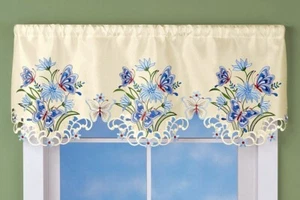Embroidered Butterfly Valance Blue Bouquet Floral Spring Valance 40" Wide x 15"L - Picture 1 of 5