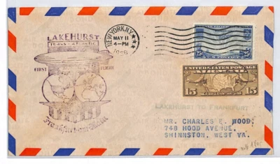 USA HINDENBURG ZEPPELIN Air Mail Cover FIRST FLIGHT 1936 WV Shinnston LZ282 - Image 1 of 4