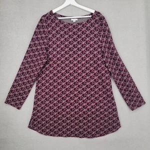 J Jill Shirt Womens Large Wine Red Geometric Ponte Knit Pullover Tunic Comfort - Picture 1 of 10