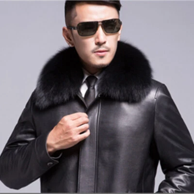 Para hombres Cuello de Piel de Zorro Real Invierno Cálido Bufanda Envolturas Para Abrigo Chaqueta Hecho a Mano Negro Foto 1 de 4