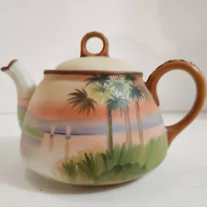 Nippon Teapot Tea Pot Japan Porcelain Palm Tree Boat Hand Painted Antique - Picture 1 of 16