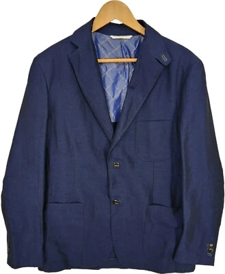 Blazer BRIONI Talla Mediana: Tela Azul Marino Punto Pin, Lino/Algodón/Cuero Foto 1 de 4