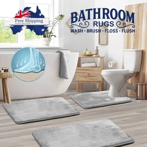 3Pcs Bathroom Mat Set Anti Slip Toilet Rugs Carpet Bath Memory Foam Dry Quickly - Picture 1 of 13
