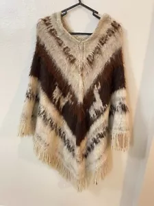 Poncho Vintage Lana Alpaca Flecos Mujer Suéter Capa Étnico Boho Perú Hecho a Mano - Imagen 1 de 5