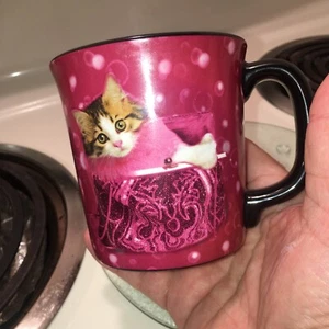 Keith Kimberlin Pink Coffee Mug  with Calico Cat Kitten Kitty Cat in Purse ,Used - Picture 1 of 12