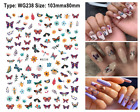 Butterfly Nail Decal Sticker Dragonfly Ladybug Bee Bird Flower Beetles