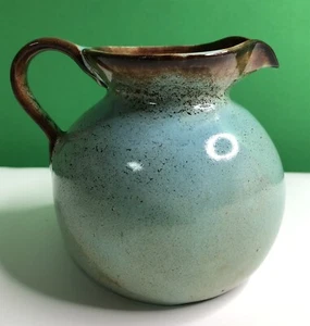 MCM Mid Century Modern NICODEMUS POTTERY CREAMER Pitcher Turquoise Brown Glaze - Picture 1 of 13