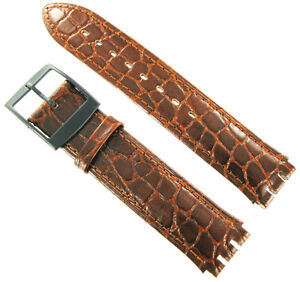 17mm Croco Grain Leather Padded Stitched Med.Brown Fits Swatch Watch Band Jeremy