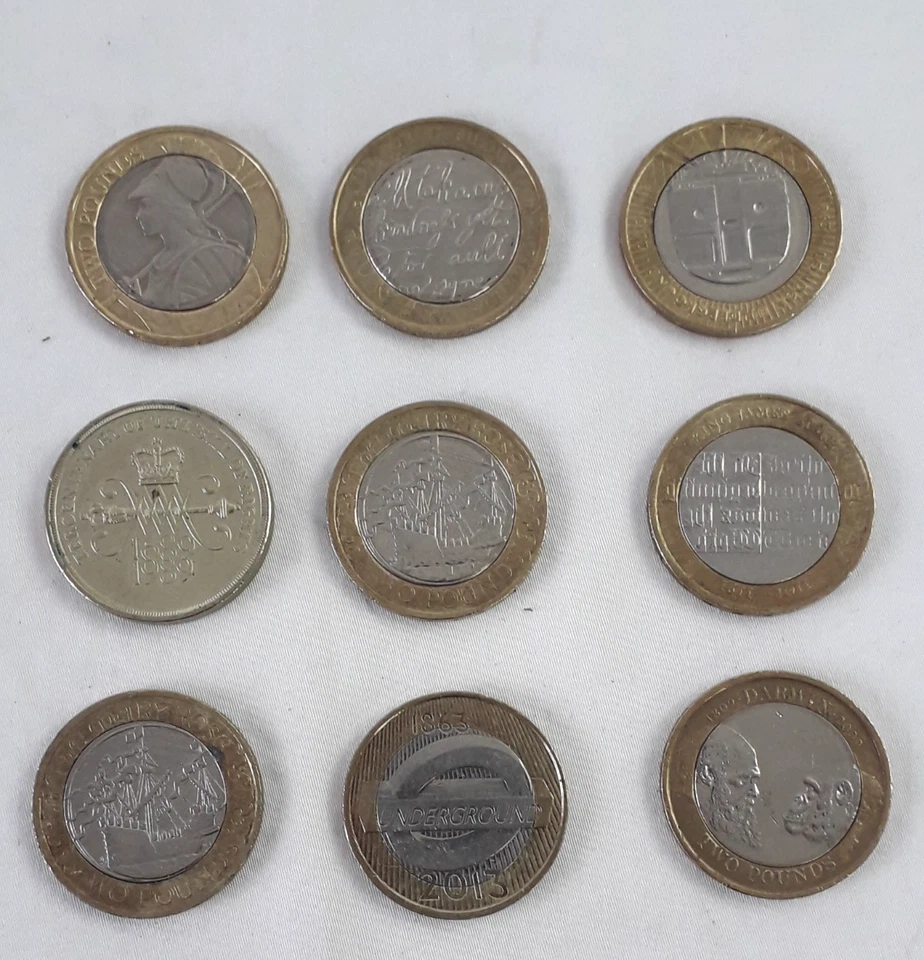 9Pcs Rare Two Pound Coin Collection Tercentenary Mary Rose Underground Darwin F2 - Image 1 of 4
