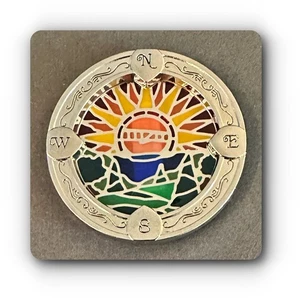 Sunrise Over the Forest - Painted Glass Mosiac Geocoin with Compass Points  - Picture 1 of 2