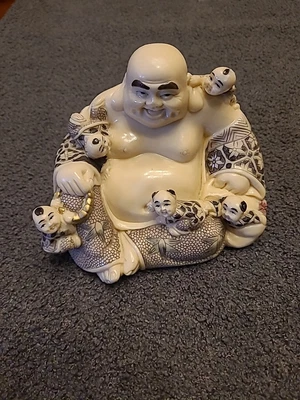 Estatua de porcelana china vintage (Buda riendo y 5 niños) años 50, China Foto 1 de 4