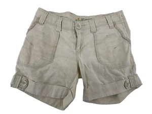Juniors Shorts Size 8, Roxy, Tan Cotton Button Cuffed Hem Lace Trim Pockets - Picture 1 of 12