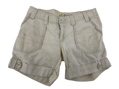 Juniors Shorts Size 8, Roxy, Tan Cotton Button Cuffed Hem Lace Trim Pockets - Image 1 of 4