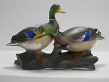 Bird Figurine 2 Male Mallard Ducks on Log Have Color Loss on all sides 8x5 inch