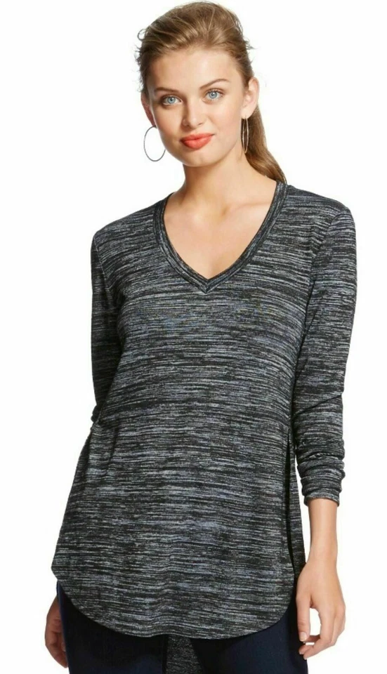 Ellen Tracy 229731 Black Ivory Marbled Knit Tunic Popover Sweater Size M