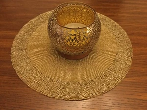 BRAND NWT GOLD BEADED TABLE CHARGER HOLIDAY/HOME DECOR PLACEMAT 15" GORGEOUS - Picture 1 of 6