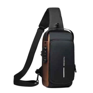 Brusttasche USB Unisex Umhängetasche Wasserdicht Schwarz / Braun - Bild 1 von 9