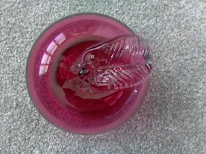 ART GLASS HAND BLOWN CRANBERRY APPLE WITH STEM AND LEAF - Picture 1 of 3