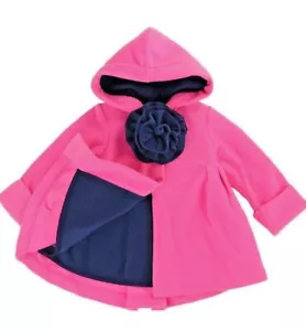 Girls Pink Fleece Peacoat. Toddler Girl Winter Holidays Jacket . Kids Outerwear - Picture 1 of 8