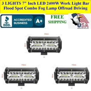 3 LIGHTS 7" Inch LED Work Light Bar Flood Jeep Off Road Golf Cart Boat Lights - Picture 1 of 8